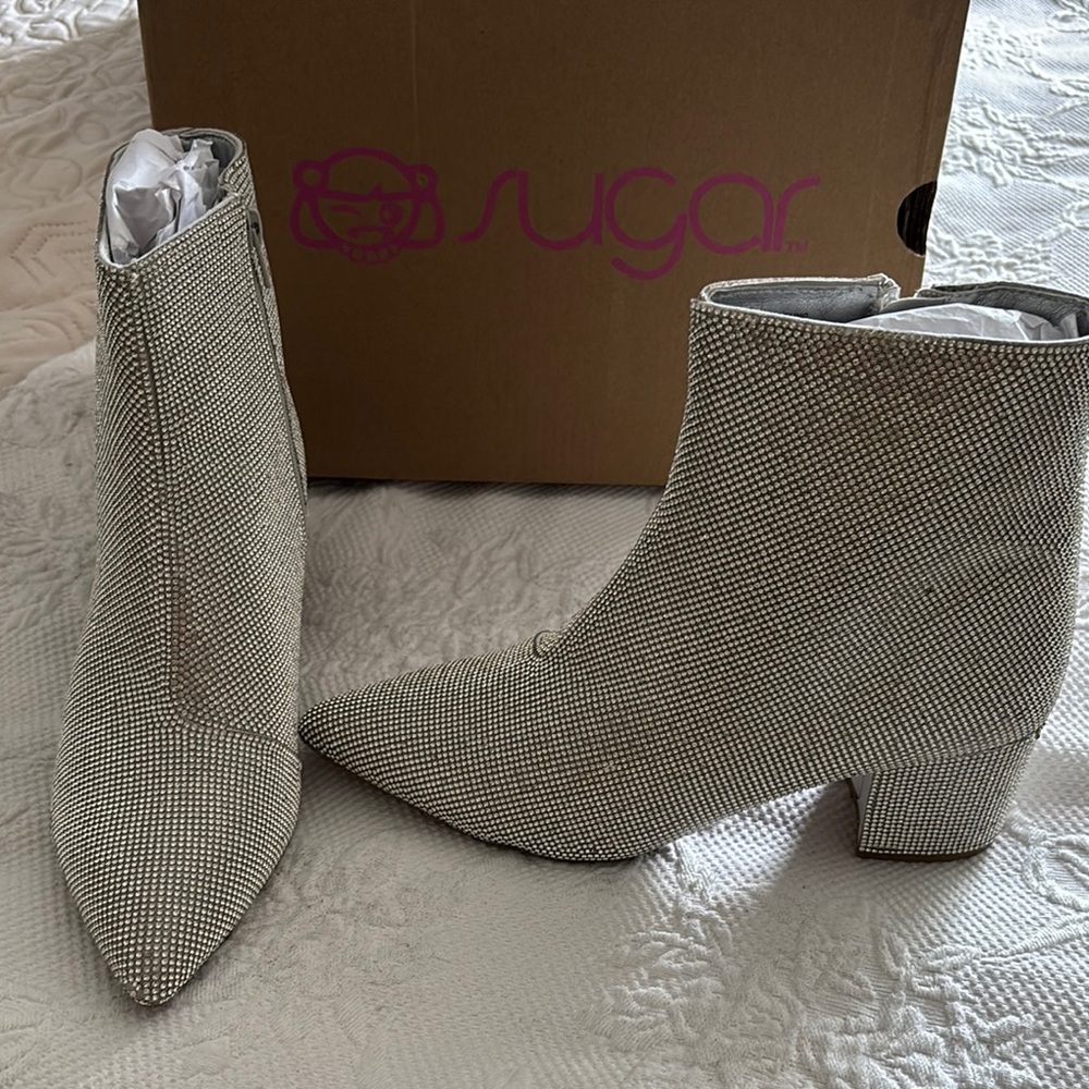 Sugar Rhinestone Gray Ankle Booties with Sleek Design